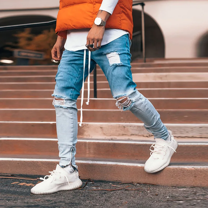 Men Hip Hop Ripped Distressed Jeans Hombre Gradient Color Denim Pants Slim Fit Stretchy Jean Pencil Trousers Zipper Knee Holes
Men Hip Hop Ripped Distressed Jeans Hombre Gradient Color Denim Pants Slim Fit Stretchy Jean Pencil Trousers Zipper Knee Holes