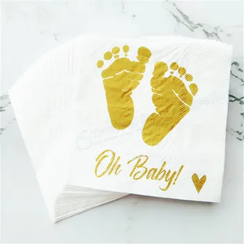 

Free Shipping 100pcs Oh Baby Paper Party Napkins New Bab/Baby Shower/Gender Reveal White and Gold Party Napkins Girl or Boy