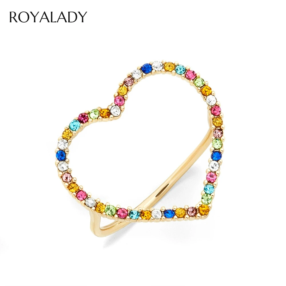 Fashion Rainbow Rhinestone Hollow Heart Ring Female 2019 New Design Minimalist Gold Romantic Love Crystal Ring Party Accessories
Fashion Rainbow Rhinestone Hollow Heart Ring Female 2019 New Design Minimalist Gold Romantic Love Crystal Ring Party Accessories