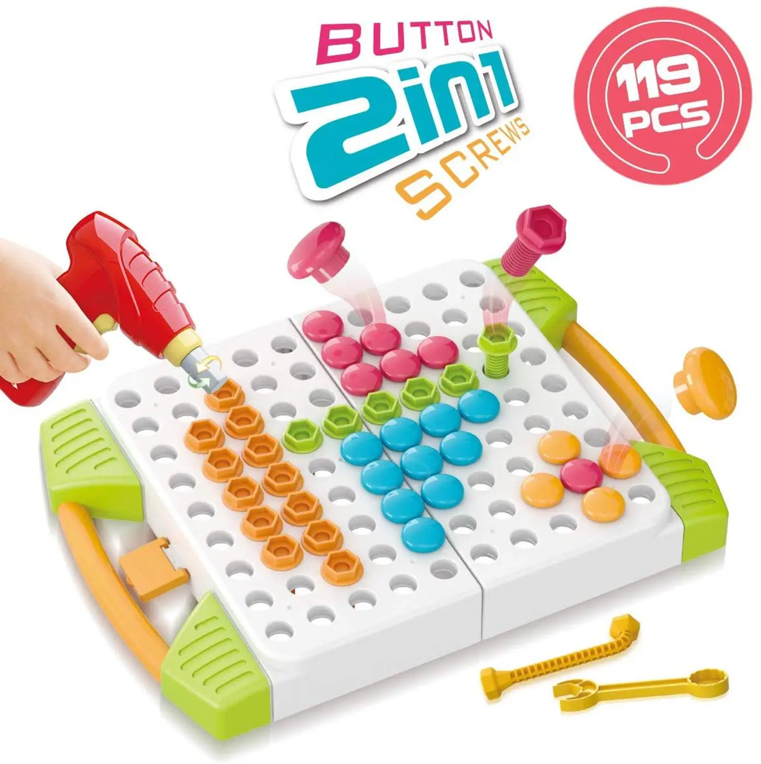 Electric Drill STEM Learning Toys 119 Pieces Set, DIY 2in1 Buttons and Screws Peg Board 3D Puzzle Toy Kit with Spanner Tools
Electric Drill STEM Learning Toys 119 Pieces Set, DIY 2in1 Buttons and Screws Peg Board 3D Puzzle Toy Kit with Spanner Tools