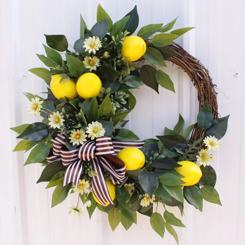 

Lemon Daisy Wreath Summer Artificial Flower Plants Festivals Decoration Door Wall Hanging Garland Resturant Weddaing Home Decor