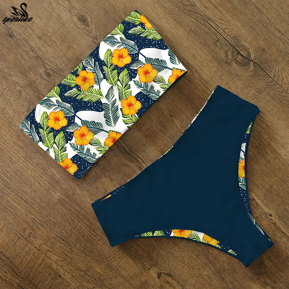 Bikini estampado de cintura alta para mujer, traje de baño de banda cruzado en la espalda, ropa de playa, 2024 Bikini estampado de cintura alta para mujer, traje de baño de banda cruzado en la espalda, ropa de playa, 2024