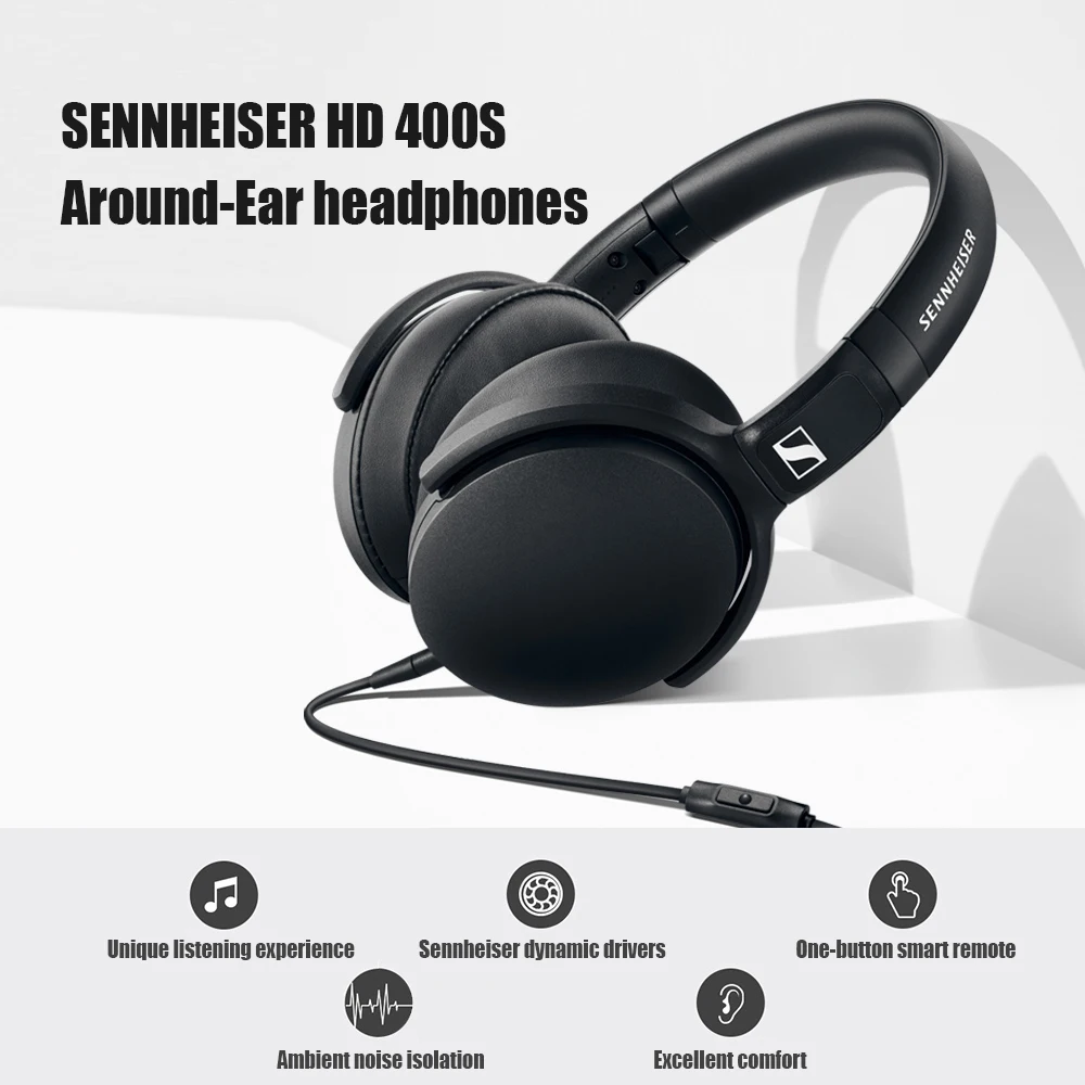 Sennheiser HD 400S Around-Ear Headphones Noise Isolation Earphone Stereo Music Foldable Sport Headset Deep Bass for Mobile Phone