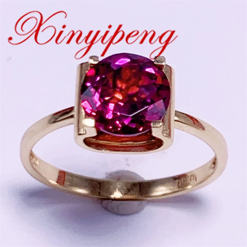 

Xin Yipeng Fine Gemstone Jewelry Real 18K Yellow Gold Inlaid Natural 1.7ct Garnet Ring Holiday Party Gift for Women