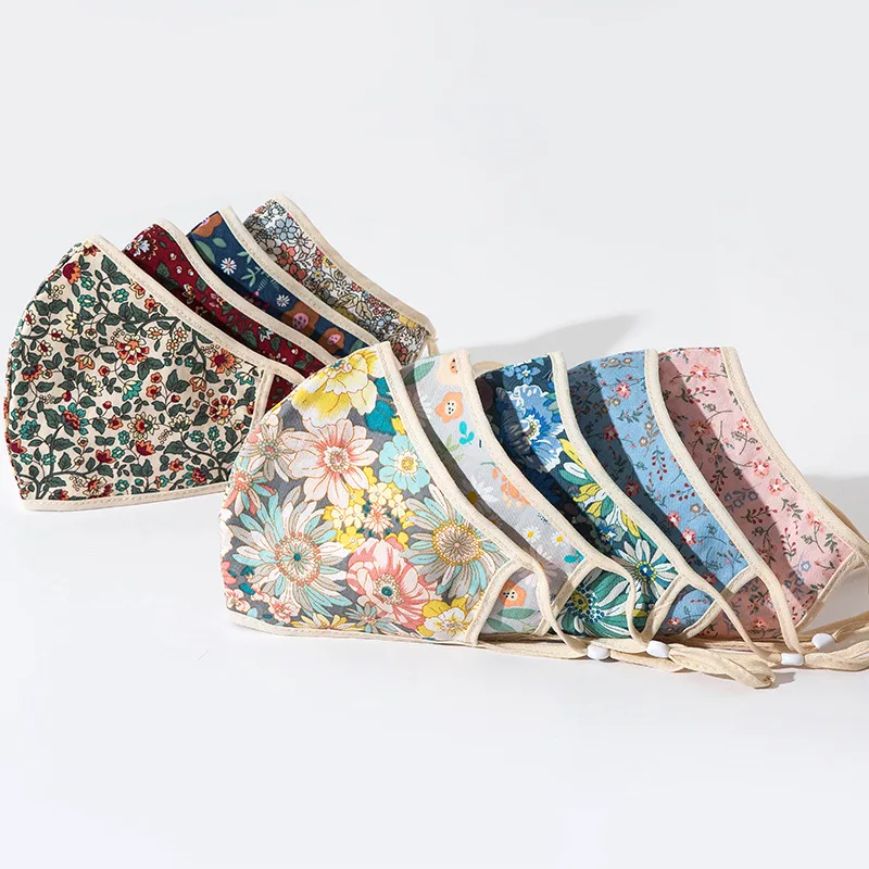 Breathable Summer Adjustable Washable Masks Ear Buckle Floral Printed Mouth Masks Women Retro Mouth-muffle Wholesale Face Covers