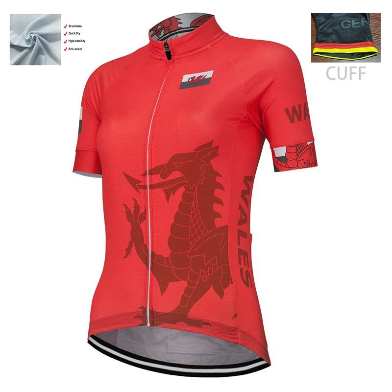 

Red WALES Ladies Global Factory Team Road Outdoor Race Cycling Jersey Breathable Polyester Customizable