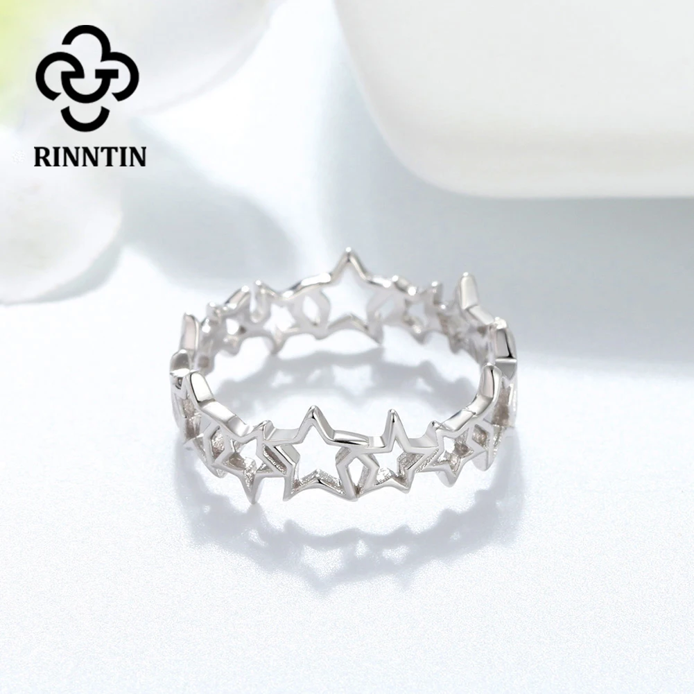 Rinntin кольцо на палец из стерлингового серебра 925 пробы с полым секретом звезд