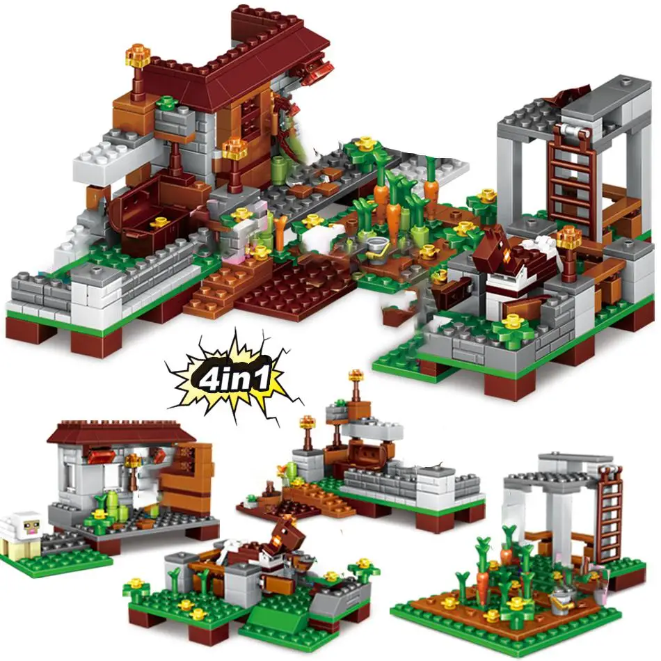 

legoinglys 390pcs 4in1 my world Minecrafted Steve Building Blocks figures City House Animal Bricks Educational toys for children