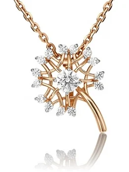 Yuz platinum dandelion pendant with Swarovski crystals in red gold 
Yuz platinum dandelion pendant with Swarovski crystals in red gold