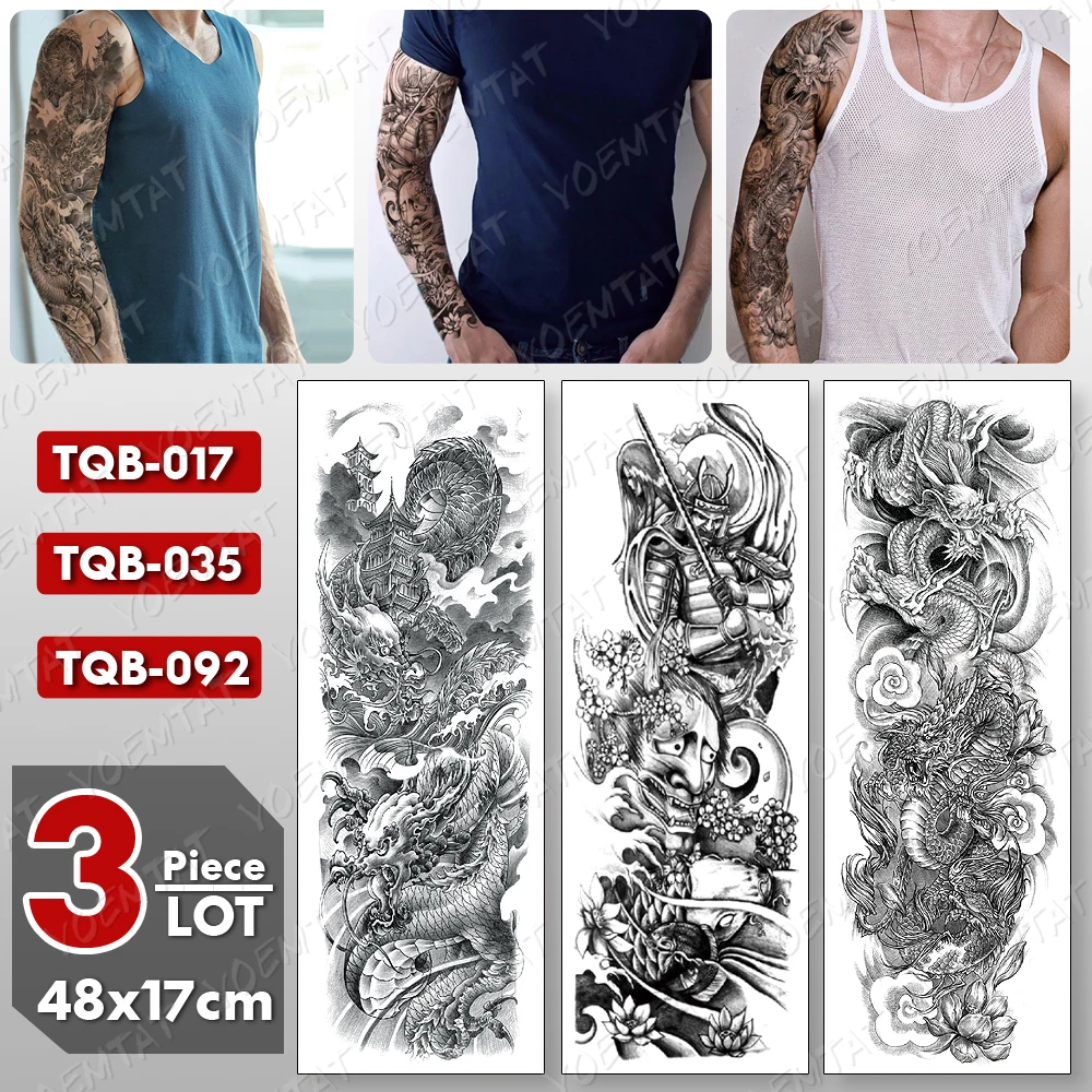 3 pcs/lot Large Arm Sleeve Tattoo Dragon Waterproof Temporary Tatto Sticker Samurai Prajna Body Art Full Fake Tatoo Women Men
3 pcs/lot Large Arm Sleeve Tattoo Dragon Waterproof Temporary Tatto Sticker Samurai Prajna Body Art Full Fake Tatoo Women Men