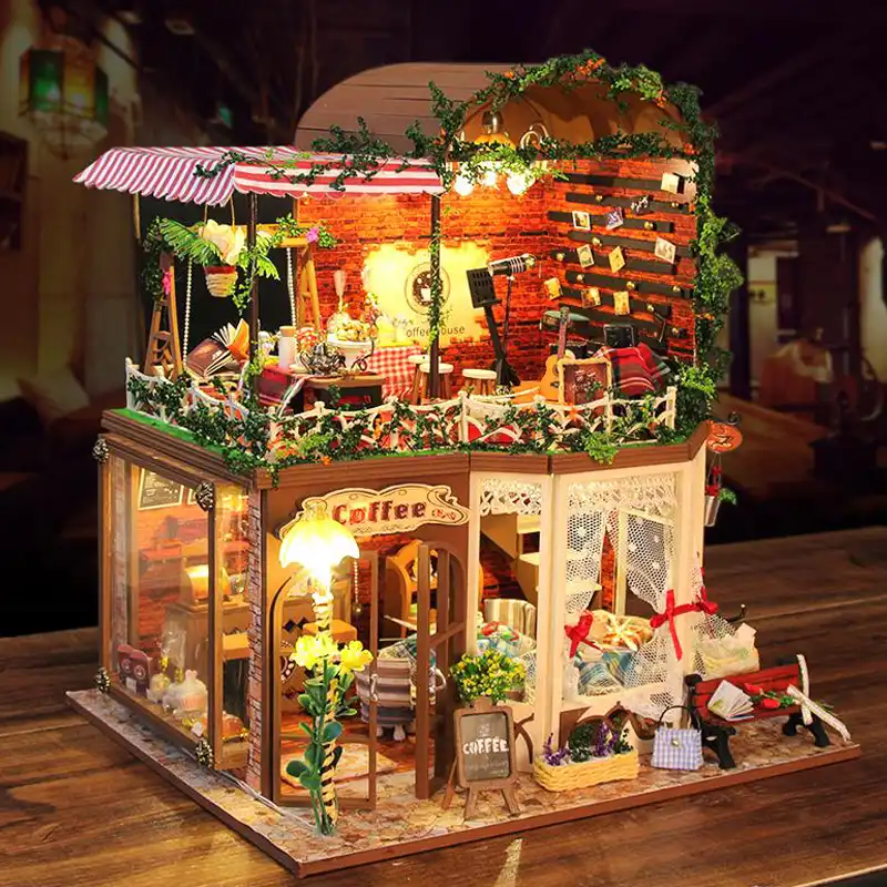 3d wooden doll house miniature dollhouse furniture kit toys for
