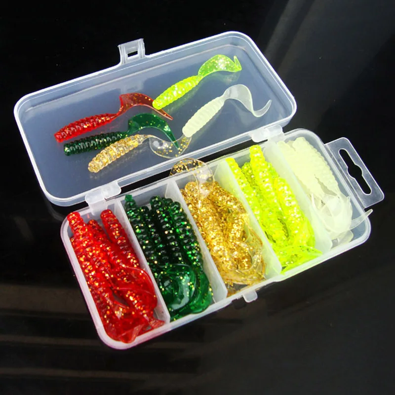 50pcs/set Fishing Lure Lead Jig Head Hook Grub Worm Soft Baits Shads Silicone Fishing Tackle Lure GMT601 
50pcs/set Fishing Lure Lead Jig Head Hook Grub Worm Soft Baits Shads Silicone Fishing Tackle Lure GMT601