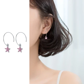 

Mocanie Romantic Blooming Pink Crystal Flower Sterling Silver 925 Drop Earring for Women Hook Earring Fine Jewelry 2020 Design