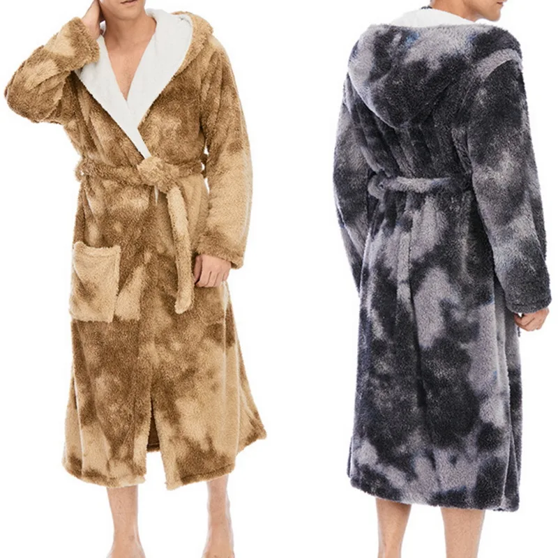 Winter Warm Flannel Bathrobe Men Knee-Length Bath Robe Soft Thick Tie-dye Print Plush Hooded Robes Male Dressing Gown Sleepwear 
Winter Warm Flannel Bathrobe Men Knee-Length Bath Robe Soft Thick Tie-dye Print Plush Hooded Robes Male Dressing Gown Sleepwear