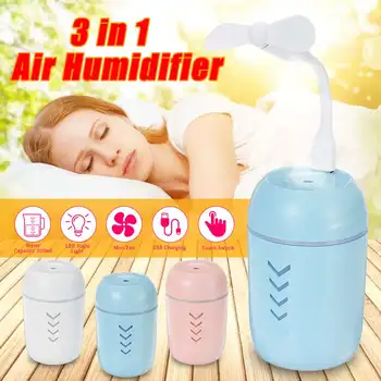 3 in 1 USB Home Air Humidifier Aromatherapy Diffuser Essential Oil Humidifiers Desktop LED Night Light Portable Mini Fan
3 in 1 USB Home Air Humidifier Aromatherapy Diffuser Essential Oil Humidifiers Desktop LED Night Light Portable Mini Fan