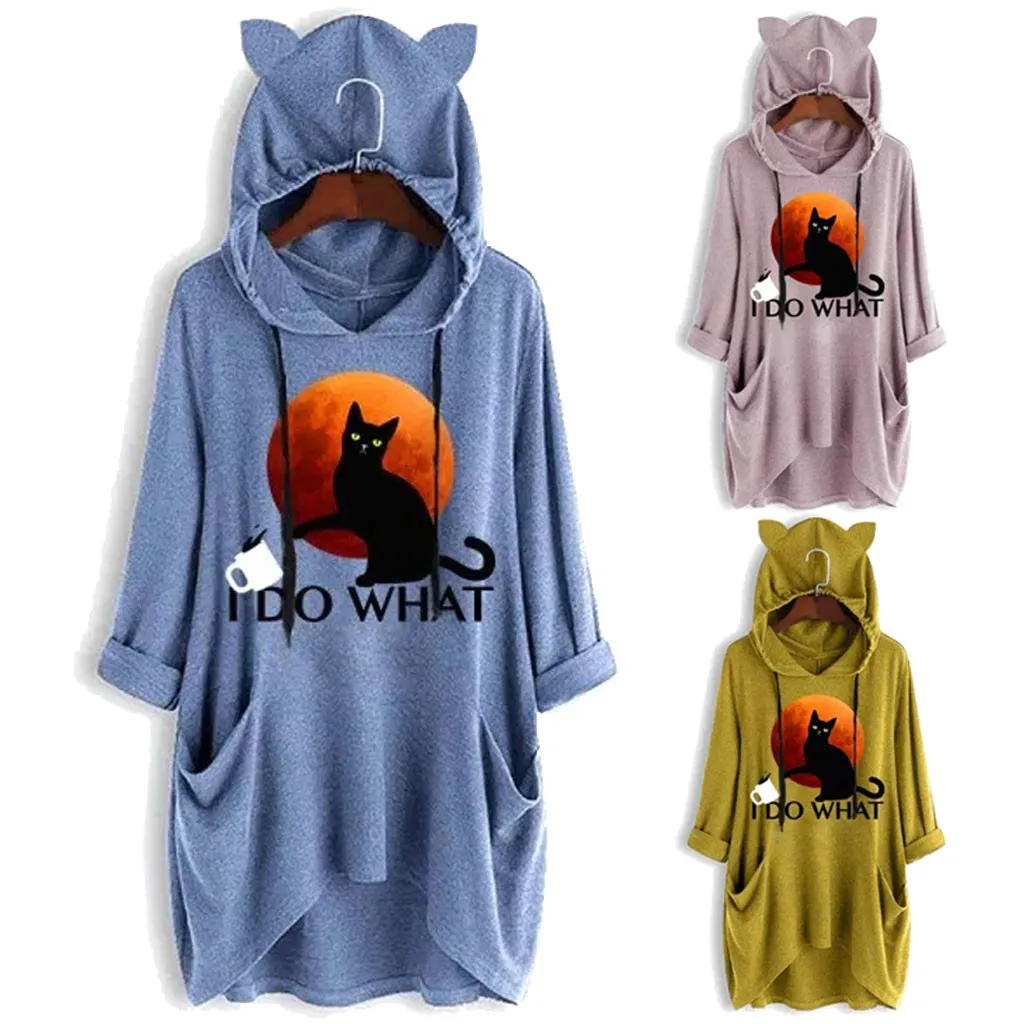 2019 Women Casual Hoodies Print Cat Ear Hooded Long Sleeves Roll Up Sleeve Pockets Irregular Top Blouse Shirts Oversize#G1
2019 Women Casual Hoodies Print Cat Ear Hooded Long Sleeves Roll Up Sleeve Pockets Irregular Top Blouse Shirts Oversize#G1
