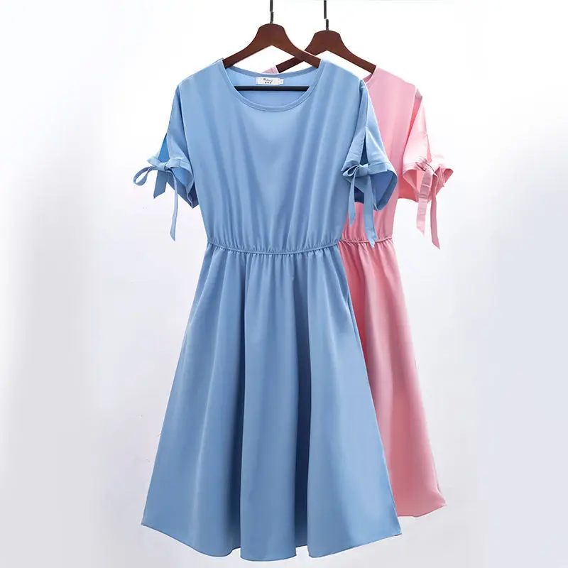 Summer Women Chiffon Dress Solid O Neck Bow Short Sleeve Elastic Waist A-line Blue Dress Lady Boho Beach Party Dresses Vestidos
Summer Women Chiffon Dress Solid O Neck Bow Short Sleeve Elastic Waist A-line Blue Dress Lady Boho Beach Party Dresses Vestidos
