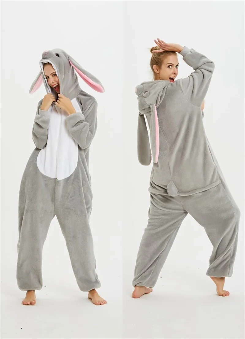 Rogue Rabbit Kigurumi Onesie Пижама для взрослых женщин животных фланелевые костюмы сна