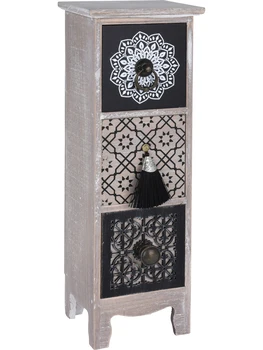 Box-JOYERO 3 drawers. Manufactured in wood, METAL and BORLA in thread. Color blends beig & Black. Dime high 40 x profun 15 x width 12cm
Box-JOYERO 3 drawers. Manufactured in wood, METAL and BORLA in thread. Color blends beig & Black. Dime high 40 x profun 15 x width 12cm