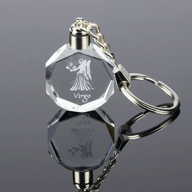 crystal 12 constellation key chain laser engraved colorful led