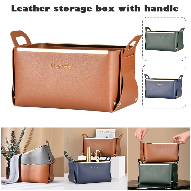 Desktop Storage Box with Handle Leather Foldable Desktop Manager for Snacks Cosmetic Storage Box Organizador
Desktop Storage Box with Handle Leather Foldable Desktop Manager for Snacks Cosmetic Storage Box Organizador