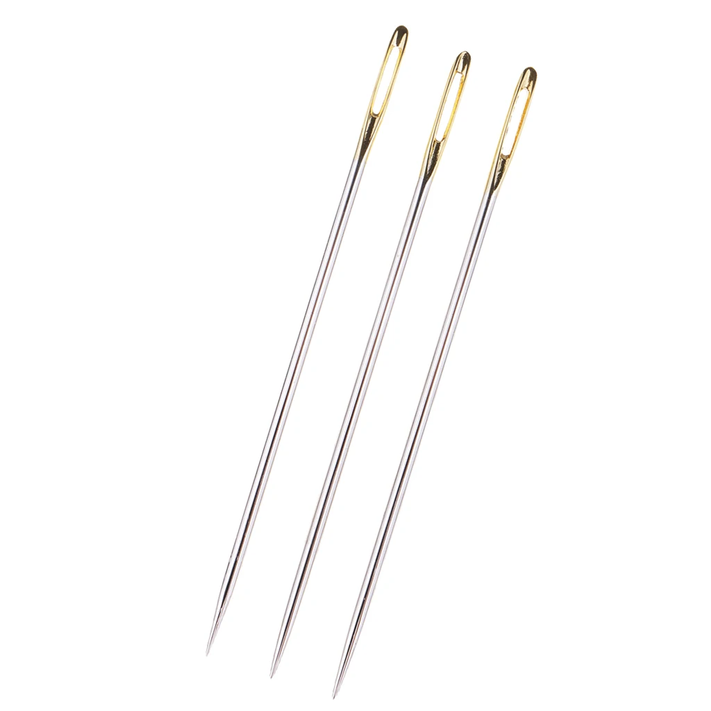 Set of 3 Silver Thick Steel Yarn Knitting Needles Household Hand Sewing Needles for Canvas, Carpet, Leather, Sacks & Sail Craft Set of 3 Silver Thick Steel Yarn Knitting Needles Household Hand Sewing Needles for Canvas, Carpet, Leather, Sacks & Sail Craft