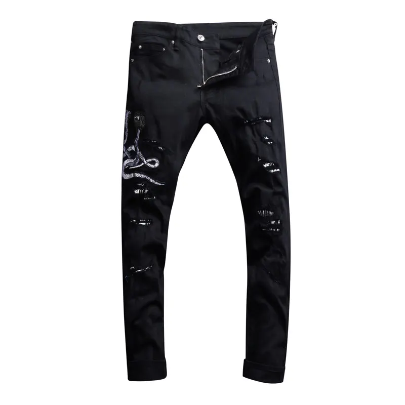 Fashion Streetwear Men Jeans Black Slim Fit Cobra Embroidery Patchwork Ripped Jeans Top Quality Brand Designer Hip Hop Jeans Men
Fashion Streetwear Men Jeans Black Slim Fit Cobra Embroidery Patchwork Ripped Jeans Top Quality Brand Designer Hip Hop Jeans Men