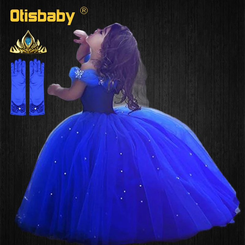 

2024 High Quality Children Girls Halloween Princess Cinderella Dress Up Girl Birthday Party Long Dress Kids Tutu Blue Ball Gown