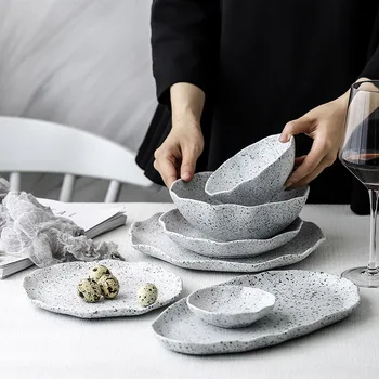 Ceramic Dinnerware Set Granite Breakfast Plate Bowl Set Household Flounce Food Trays Oval Shape Steak Dishes Soup Bowl 1pcs
Ceramic Dinnerware Set Granite Breakfast Plate Bowl Set Household Flounce Food Trays Oval Shape Steak Dishes Soup Bowl 1pcs