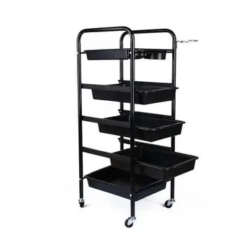 

5 Tier Spa Hairdresser Coloring Hair Black Salon Trolley Rolling Storage Cart Warehouse shelfs tool Hairdresser Styling Tools