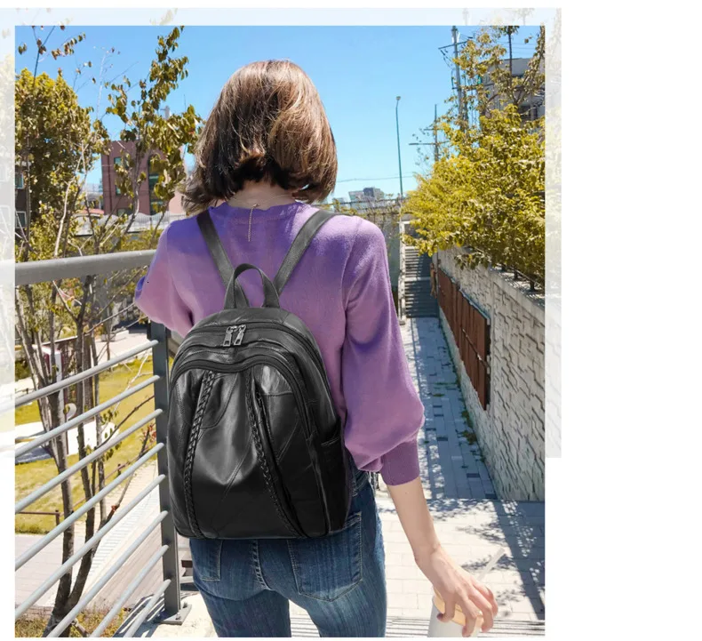 Genuine Leather Sheepskin Backpacks Female Both Shoulders Backpack Rucksack Large Capacity Travel Preppy Style Women Bags