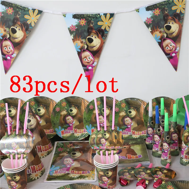 83Pcs Children Baby Cartoon Masha And Bear Theme Birthday Decoration Party Event Supplies Favor Items For Kids 10 People Use
83Pcs Children Baby Cartoon Masha And Bear Theme Birthday Decoration Party Event Supplies Favor Items For Kids 10 People Use