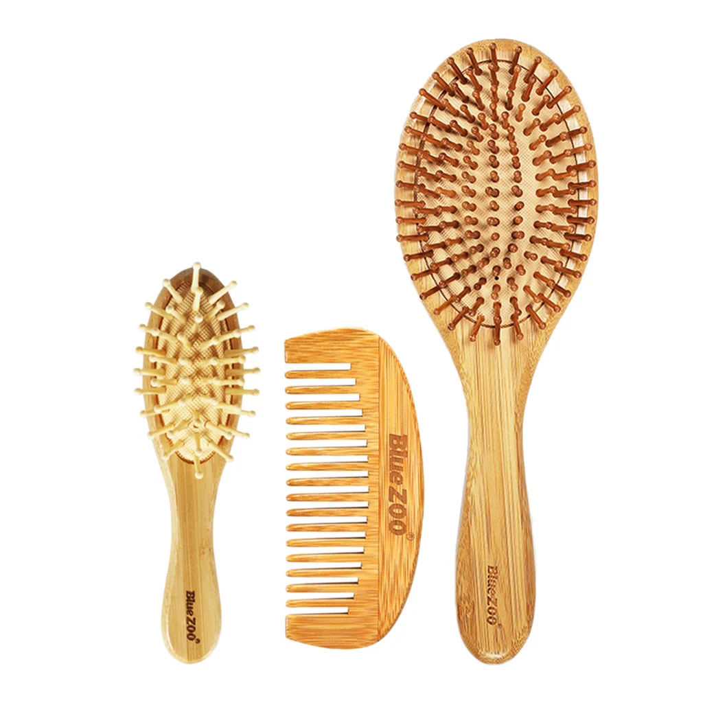 3 Pcs Bamboo Wooden Hair Brush Air Cushion Combs Set Anti-static No Hair 3 Pcs Bamboo Wooden Hair Brush Air Cushion Combs Set Anti-static No Hair