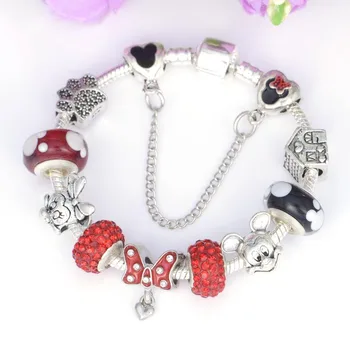 

Bow Tie Pendant Mickey Glass Pandora Charm DIY Bracelet Color Snake Bone Chain Girlfriend Valentine's Day Gift
