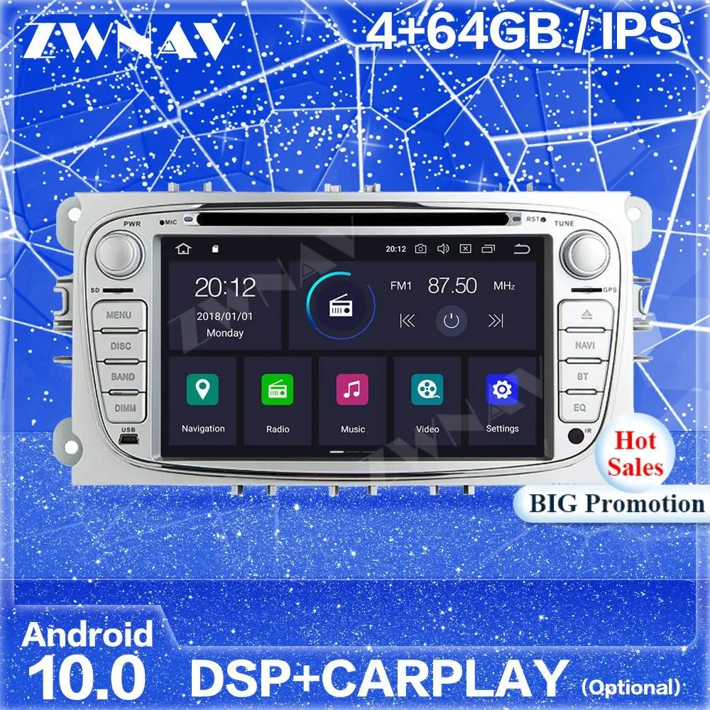 Для FORD Focus S-MAX Mondeo C-MAX Galaxy Android автомобильное радио 2 Din Carplay автомобильный экран Мультимедиа Авто GPS аудио стерео DSP