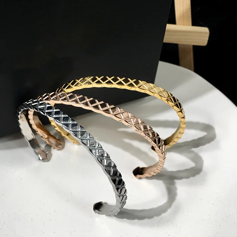 

Top Brand Stainless Steel Cross Stripe Bracelet Gold Silver Color Snake Cuff Bangle For Women Micro Pave CZ Jewelry