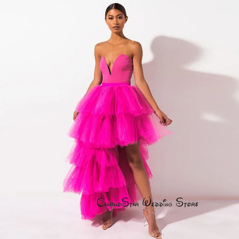 2020 Sweet Fashion Fuschia Layered Satin and Tulle Hi-Lo Party Dresses for Evening Custom Made Zipper Back Formal Dress vestidos
2020 Sweet Fashion Fuschia Layered Satin and Tulle Hi-Lo Party Dresses for Evening Custom Made Zipper Back Formal Dress vestidos