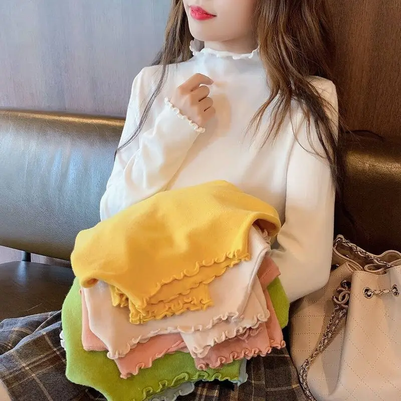 Sweaters for Women's 2020 Autumn Winter New Solid Long Sleeve Turtleneck Ruffles Loose Bottoming Knitted Shirts Female Tops
Sweaters for Women's 2020 Autumn Winter New Solid Long Sleeve Turtleneck Ruffles Loose Bottoming Knitted Shirts Female Tops