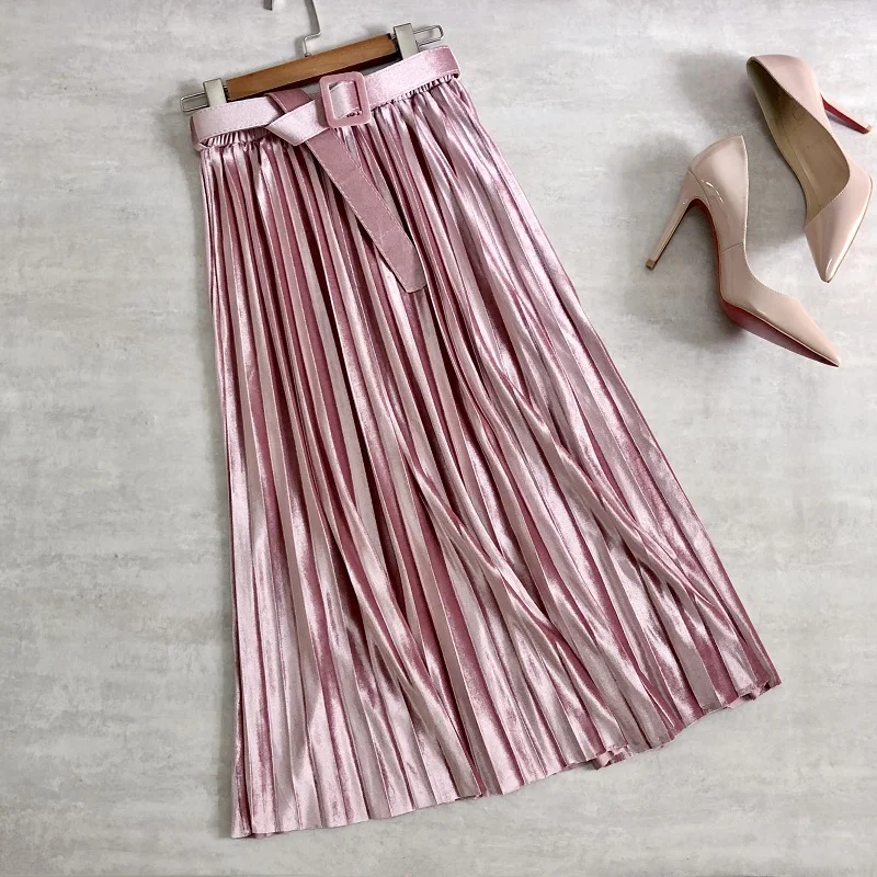 2020 Women Winter Belt Pleated Skirts Velvet Metallic Color Shiny Midi Sashes Office Lady High Waist Mid Calf Long Skater
2020 Women Winter Belt Pleated Skirts Velvet Metallic Color Shiny Midi Sashes Office Lady High Waist Mid Calf Long Skater