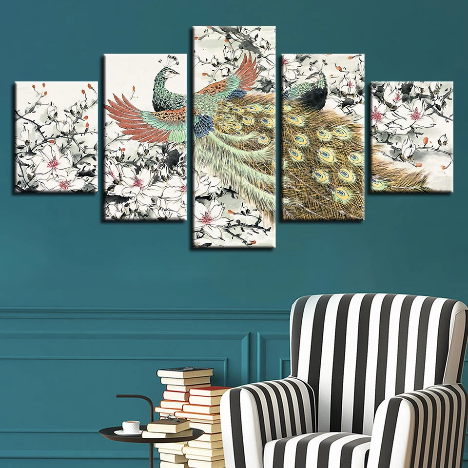 Modern Paintings HD Prints Decor 5 Pieces Animal Peacocks And Flower Frame Modular Pictures Canvas Home For Living Room Wall Art
Modern Paintings HD Prints Decor 5 Pieces Animal Peacocks And Flower Frame Modular Pictures Canvas Home For Living Room Wall Art