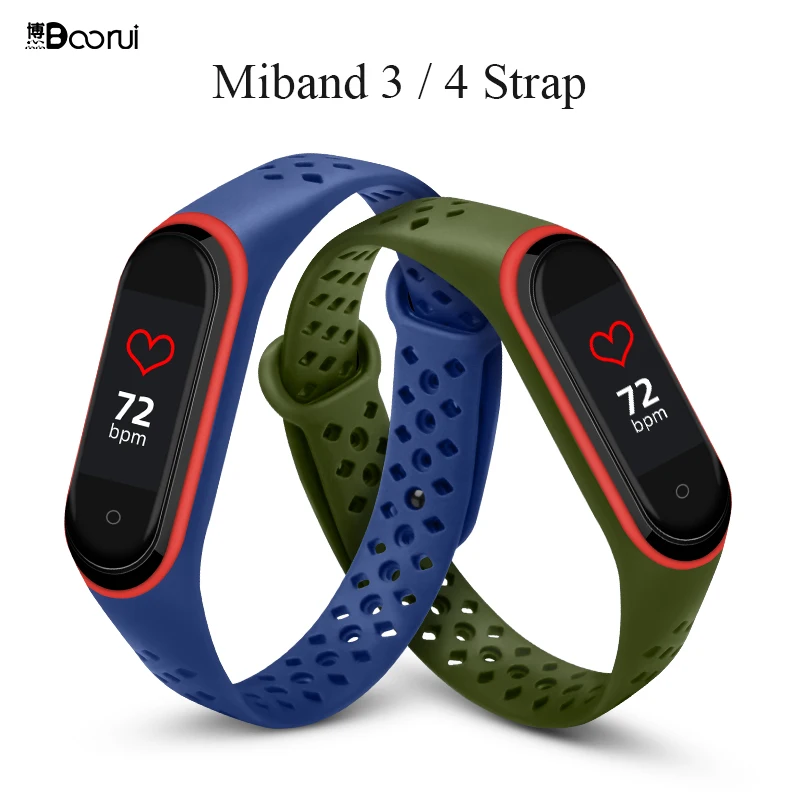 Сменный силиконовый ремешок BOORUI для Xiaomi mi band 4 3 двухцветный с алмазным отверстием