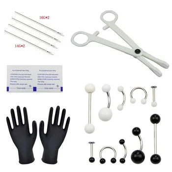 

19pcs Tongue Ring Nose Eyebrow Lips Septum Forceps Piercing Needles Body Jewelry Body Piercing Jewellery Kits Sets