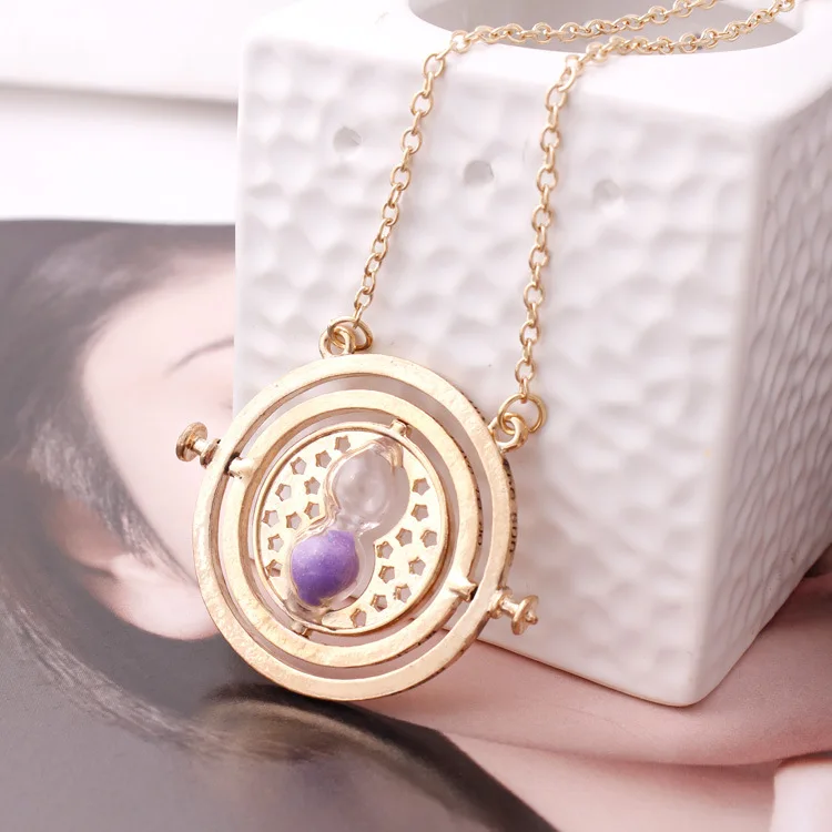 Harri Potter Time Turner Hourglass Necklace Toy For Kids Six Phalanx Magic Wand Keychain Necklace Metal Figure Toys Gifts