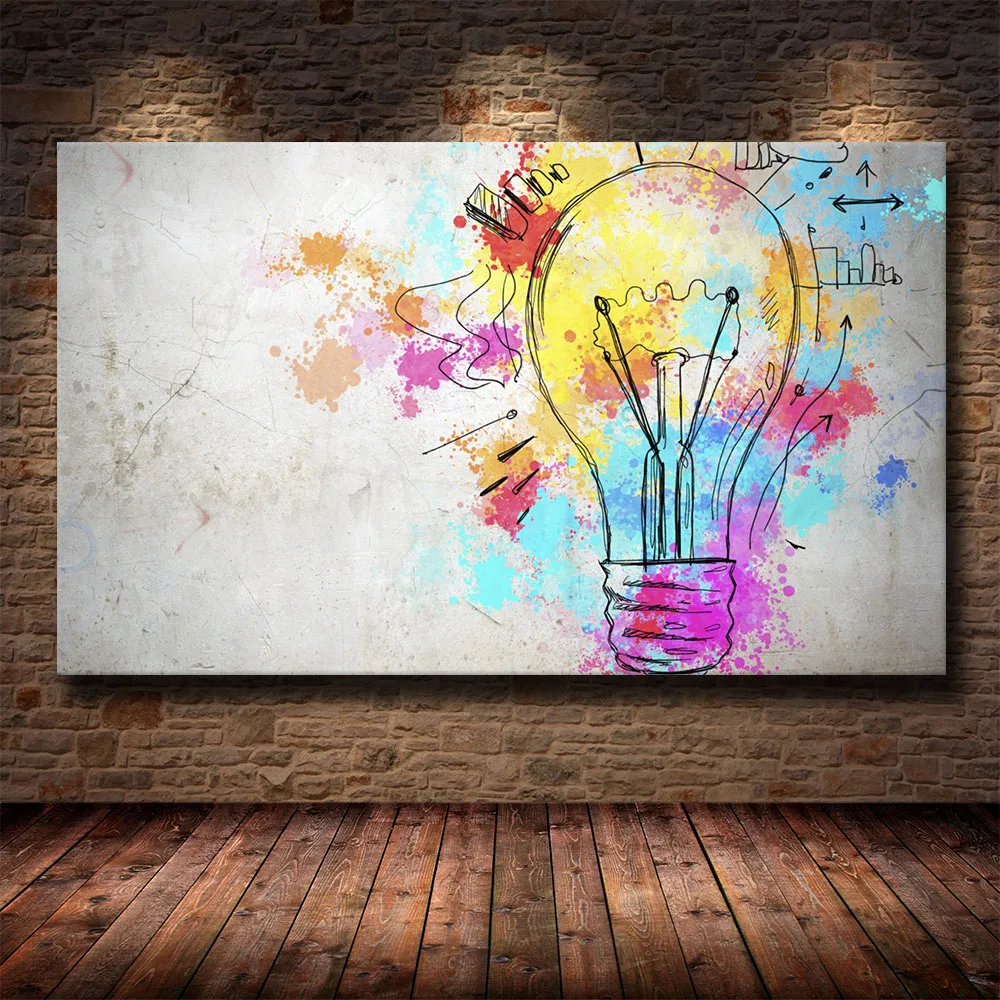 Idea Creative Light Bulb Graffiti Art HD Print Canvas Painting Living Room Bedroom Office Decoration | Дом и сад
