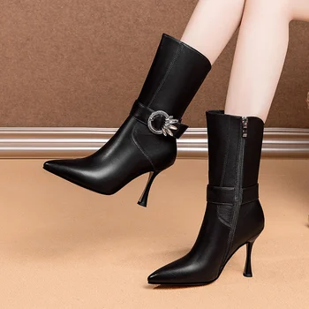 Genuine Leather Ladies Boots Female Zipper Pointed Toe Thin High Heels Boots Women Pumps New Wedding Dancing Shoes Woman
Genuine Leather Ladies Boots Female Zipper Pointed Toe Thin High Heels Boots Women Pumps New Wedding Dancing Shoes Woman