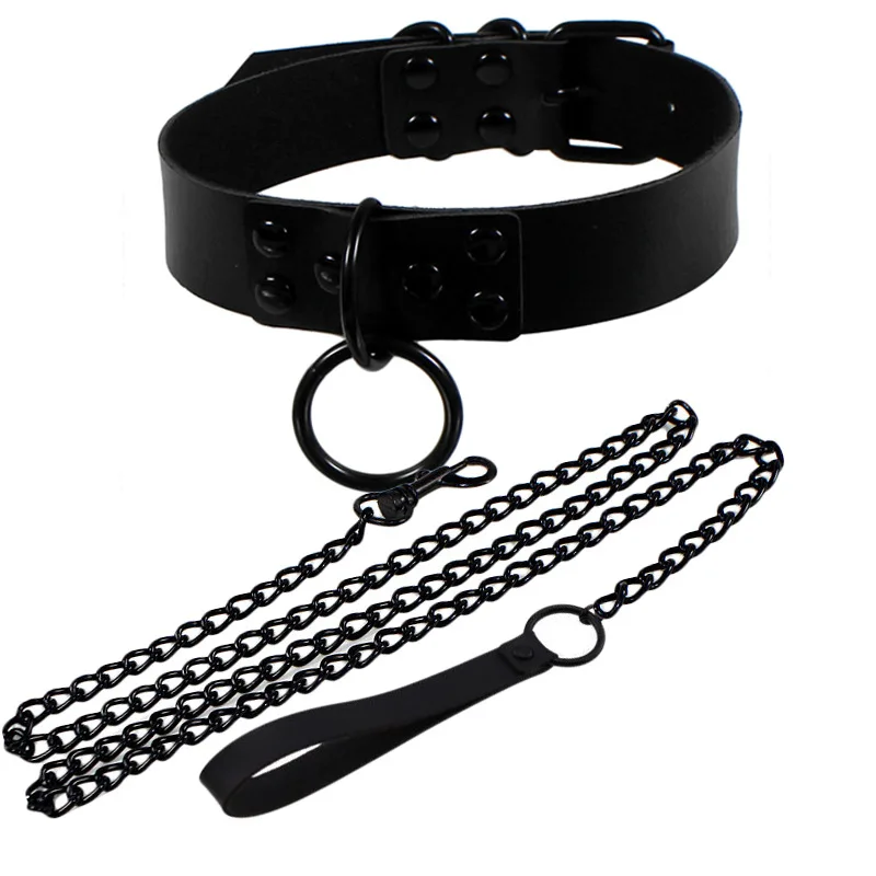 Womens Punk Gothic Leash Collar Black Accessories Sexy PU Leather Slave Traction Rope BDSM Bondage Necklace | Украшения и