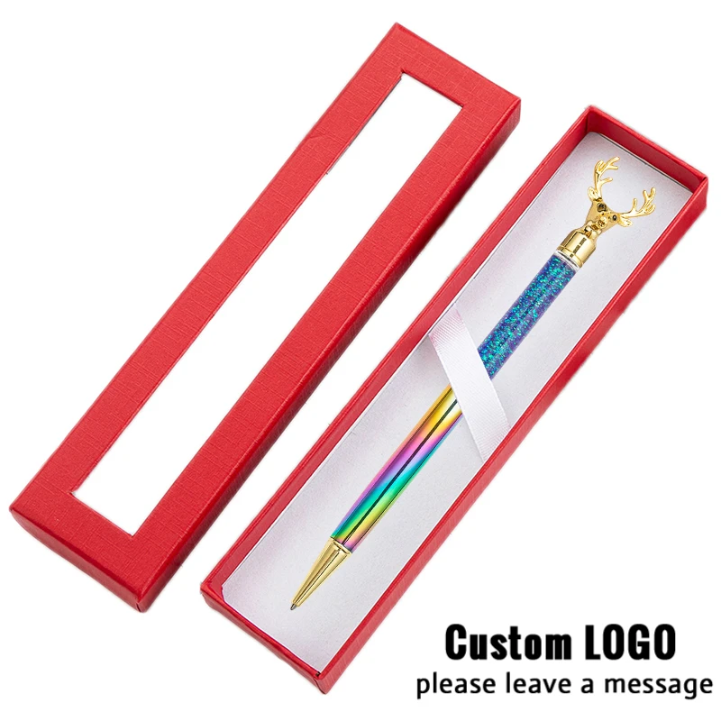 Фото Creative Christmas Gift Pens With Box Custom Logo Ballpoint Pen Metal Reindeer Gel Kids Writing Stationery Birthday Gifts | Канцтовары
