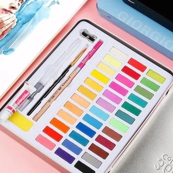 36/48 Colors Beginner Solid Watercolor Paint Set Metal Box School Pigment Portable Student For Kids Artist With Brush Drawing
36/48 Colors Beginner Solid Watercolor Paint Set Metal Box School Pigment Portable Student For Kids Artist With Brush Drawing