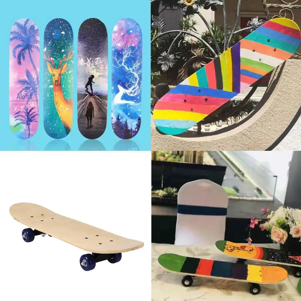 Blank Skateboards for Kids Wooden Complete DIY Freehand Skateboards for Beginner Graffiti for Boy Girl Slide Plate Skating Board Blank Skateboards for Kids Wooden Complete DIY Freehand Skateboards for Beginner Graffiti for Boy Girl Slide Plate Skating Board