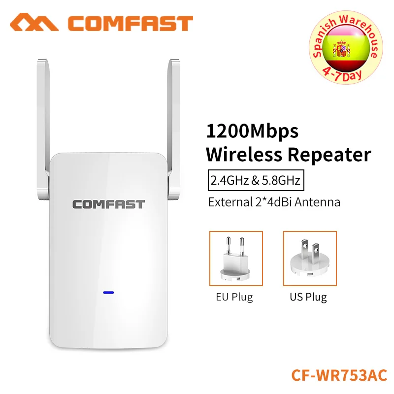 

Comfast High Speed 1200Mbps Wi-fi Extender Repeater 2.4G+5.8Ghz Wireless WiFi Range Access Point AP Wifi Signal CF-WR753AC